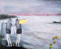 The Hermes Girls #hermes girls #beach #golden wings #mirror #grado #dawn #painting #oil in canvas #spitzweg #reloaded